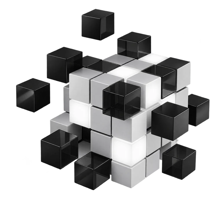 Cubes assembling into a structure, CarrotStudio render