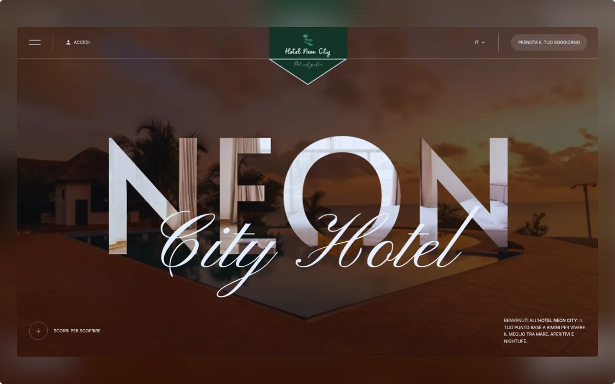 NEON City Hotel — Progetto sito web hospitality realizzato da CarrotStudio